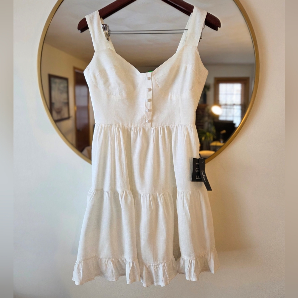 Lulus Little White Dress NWT Small Button Front Mini Spring Cottagecore Coastal